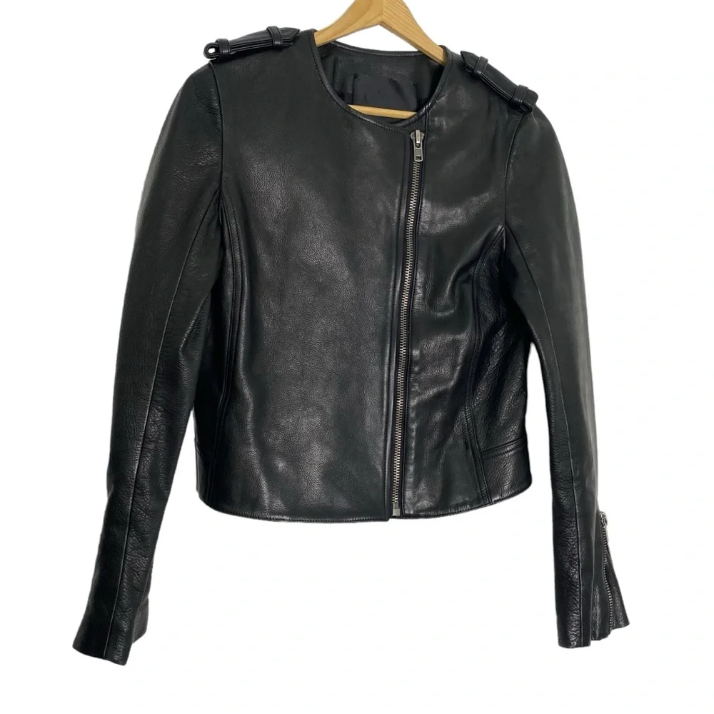 A.L.C. Black Leather‎ Asymmetrical Zip Jacket Leonardo